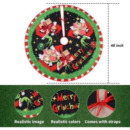 48 inch Grinch Merry Christmas Tree Skirt Collar, A Cozy And Humorous Addition To Your Farmhouse-Themed Holiday Decorations For Christmas Parties