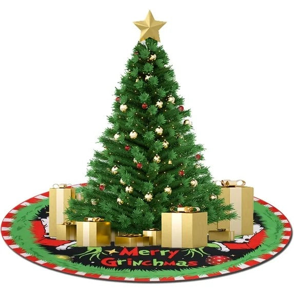 48 inch Grinch Merry Christmas Tree Skirt Collar, A Cozy And Humorous Addition To Your Farmhouse-Themed Holiday Decorations For Christmas Parties