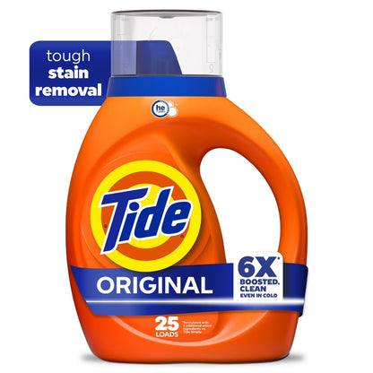 Tide Laundry Detergent Liquid with 6X Boosted Cleaning Power, Original Scent, 32 fl oz, 25 Loads