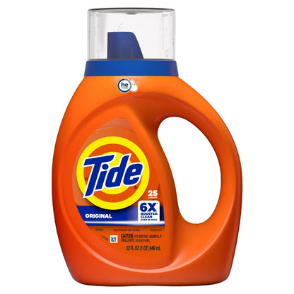 Tide Laundry Detergent Liquid with 6X Boosted Cleaning Power, Original Scent, 32 fl oz, 25 Loads