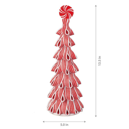 Ribbon Peppermint Candy Christmas Tree Tabletop Decoration, Red and White, 13.5", by Holiday Time