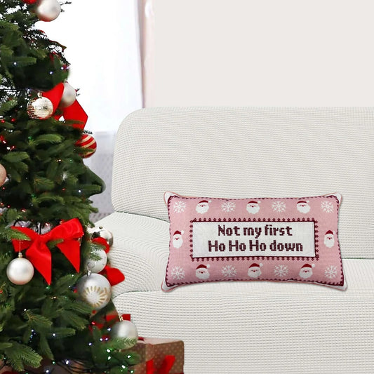 Not My First Ho Ho Ho Down Decorative Christmas Lumbar Pillow, Pink and Red, 18" x 10", by Holiday Time
