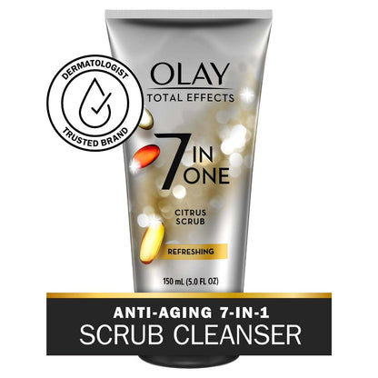 Olay Total Effects Face Wash, 7 in 1 Refreshing Citrus Scrub, Everyday Care for All Skin Types, 5 fl oz