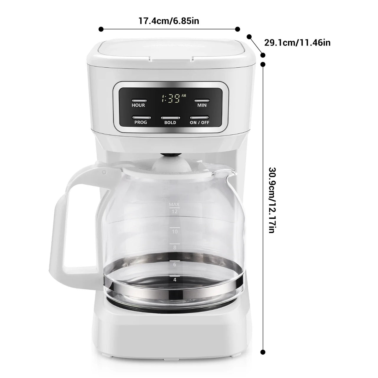 Mainstays Finish 12-Cup Programmable Coffee Maker, White