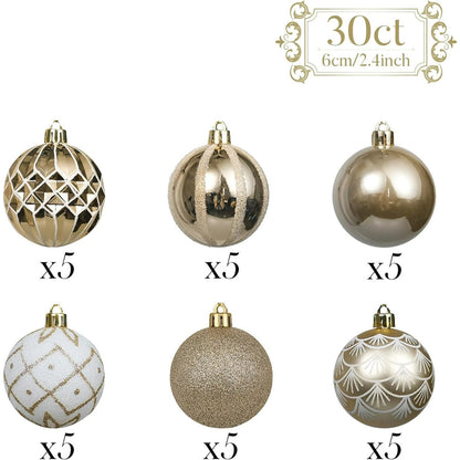 Valery Madelyn 30ct 2.36 inches Christmas Ornaments, White Gold Shatterproof Christmas Ball Ornaments Set, Hanging Tree Ornaments Bulk for Xmas Party Decor
