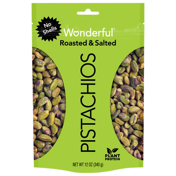 Wonderful Pistachios, No Shells Roasted & Salted Nuts, 12 Ounce Bag