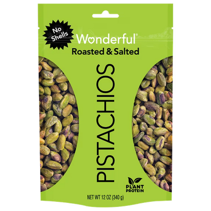 Wonderful Pistachios, No Shells Roasted & Salted Nuts, 12 Ounce Bag