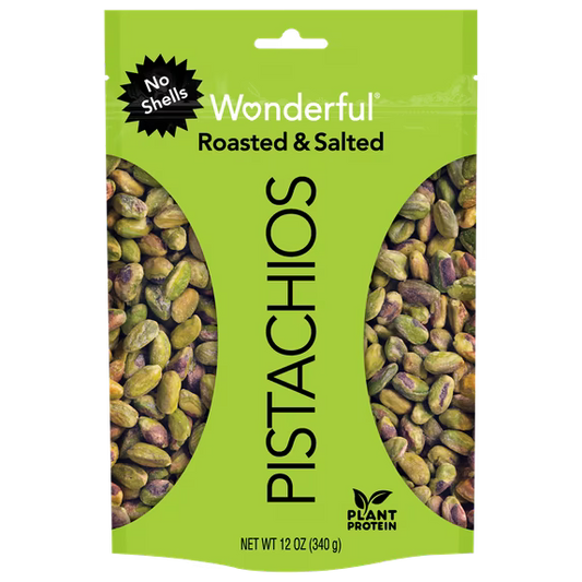 Wonderful Pistachios, No Shells Roasted & Salted Nuts, 12 Ounce Bag