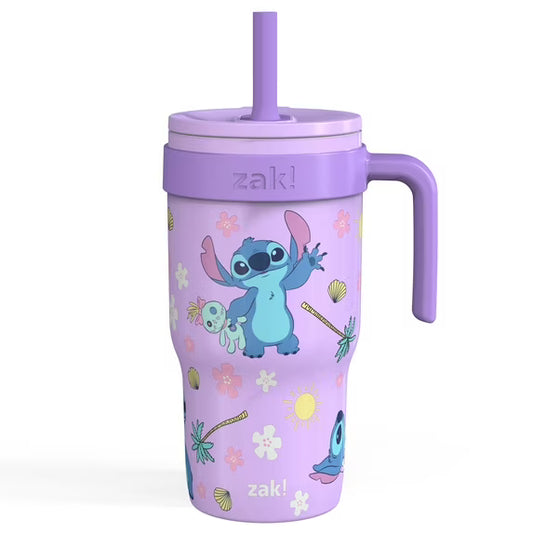 Zak Designs 18oz Stitch Kids Straw Handle Tumbler, Stainless Steel Vacuum Insulated Cruiser Tumbler with Silicone Straw Utilizing Leak-Proof Valve, Stripes