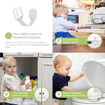 Baby Locks (10-Pack) Child Safety Cabinet Proofing - Safe Quick and Easy 3M Adhesive Cabinet Drawer Door Latches No Screws & Magnets Multi-Purpose for Furniture Kitchen Ovens Toilet Seats
