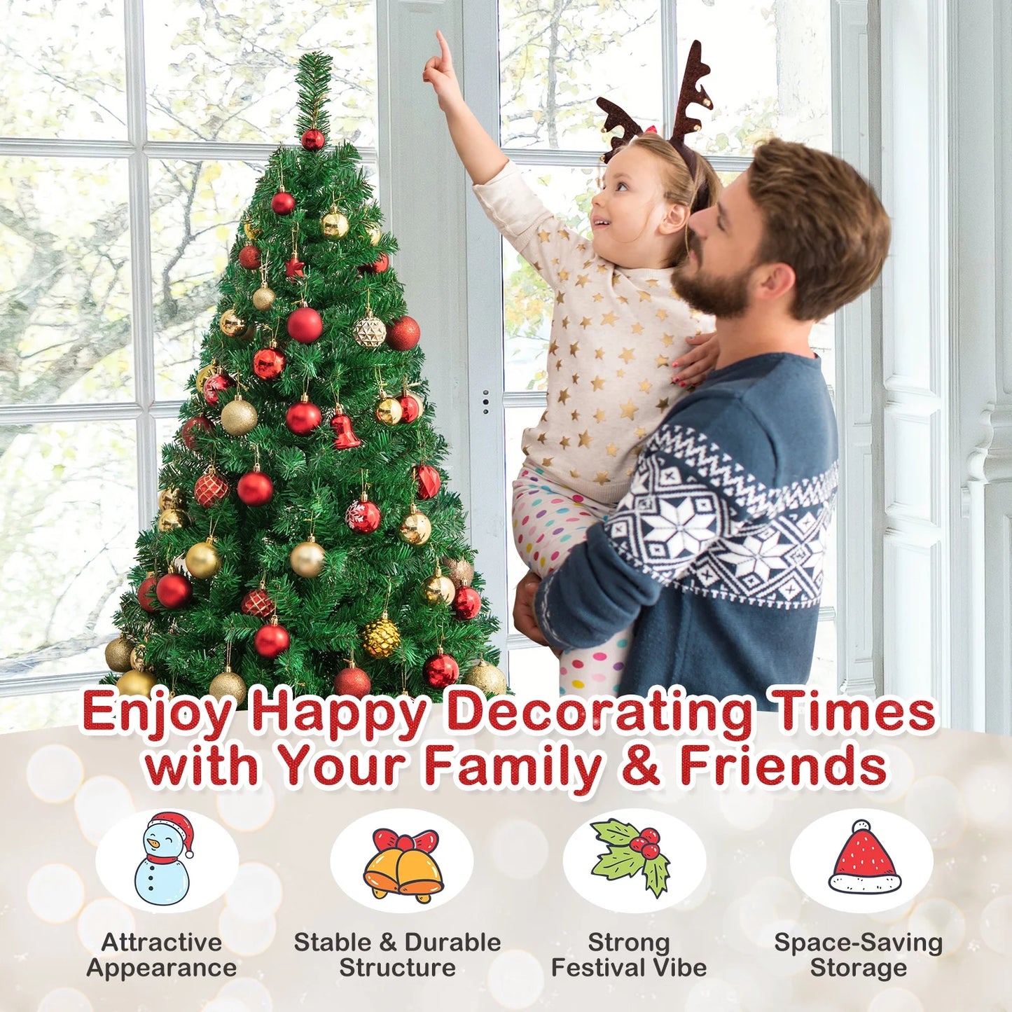 Costway 5Ft Artificial PVC Christmas Tree Stand Indoor Outdoor Green