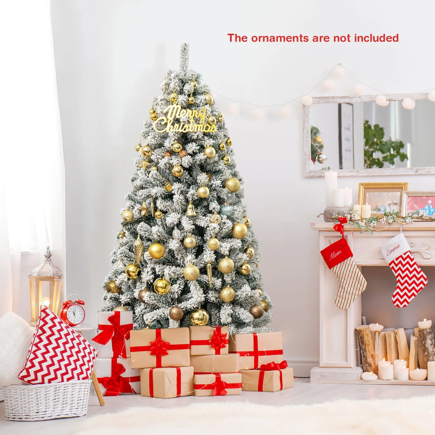 Costway CM22067 6 ft. Unlit Premium Snow Flocked Hinged Artificial Christmas Tree