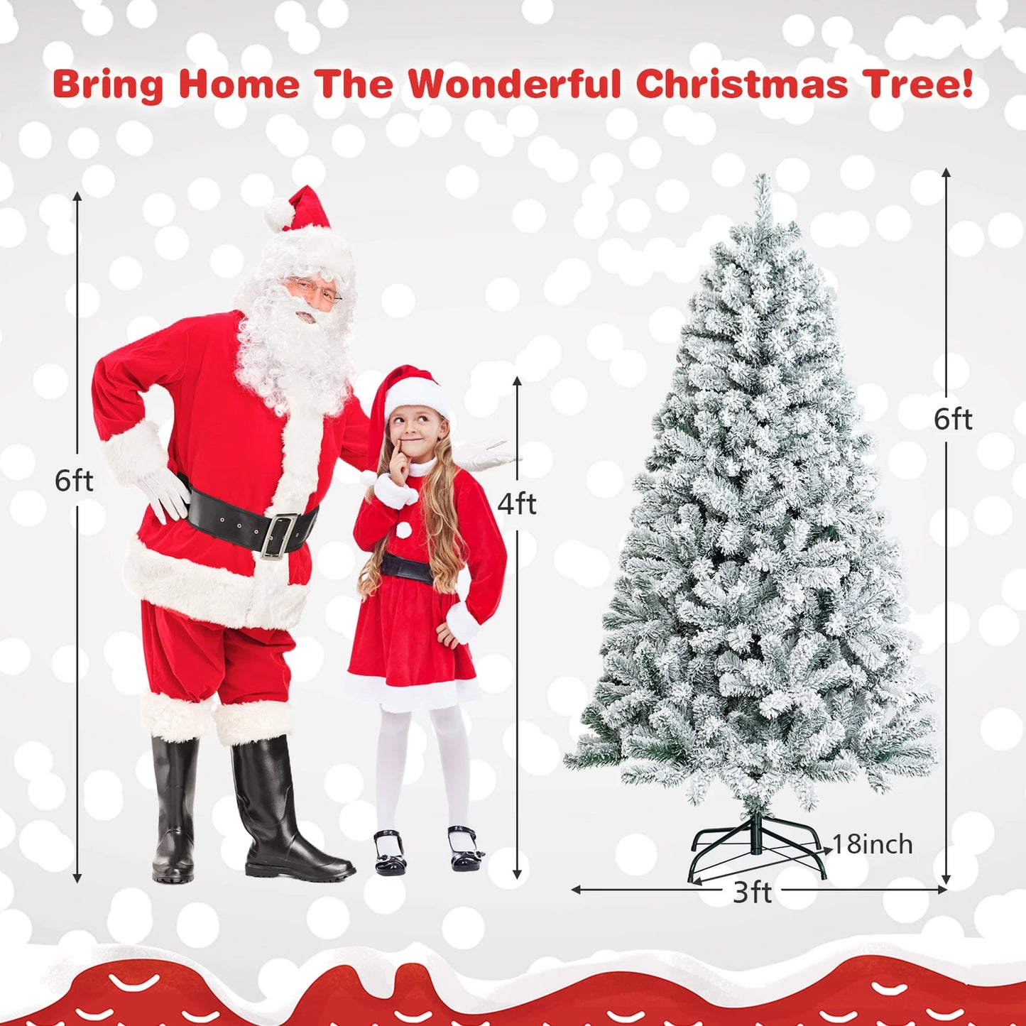 Costway CM22067 6 ft. Unlit Premium Snow Flocked Hinged Artificial Christmas Tree